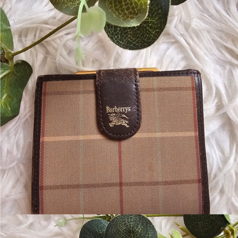 Burberrys Tan Brown Check Compact Wallet